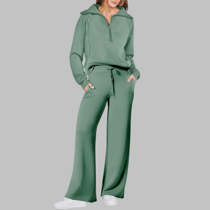 UDAY™ - Comfy Half Zip Sweatshirt and Wide Leg Pants Set
