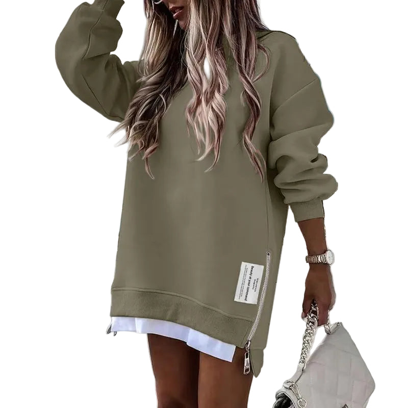 MELISA™ – Casual Drop Shoulder Zipper Slit Sweatshirt Dress
