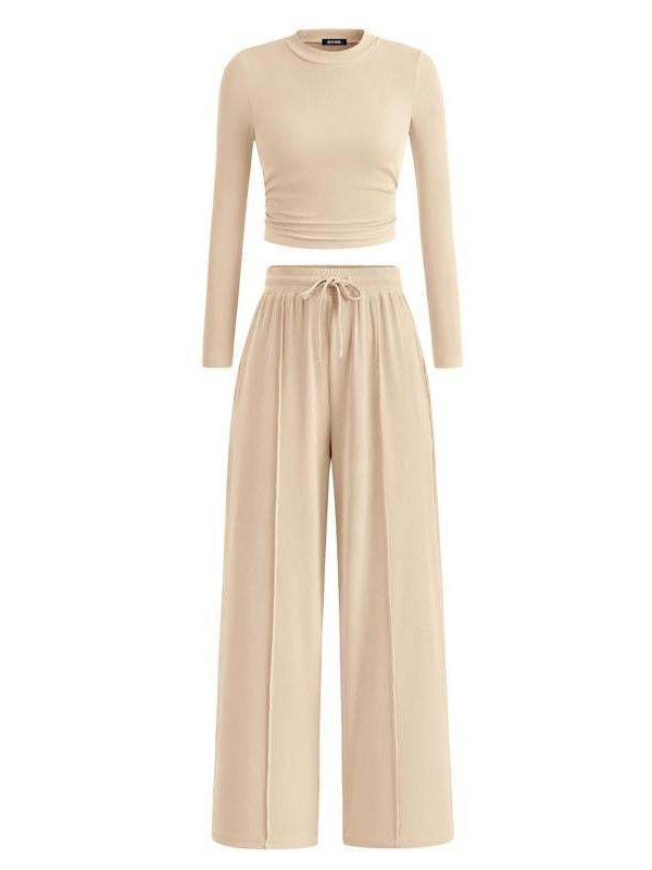 JANE™ – Cozy Ribbed Crop Top & Wide Leg Pants Set