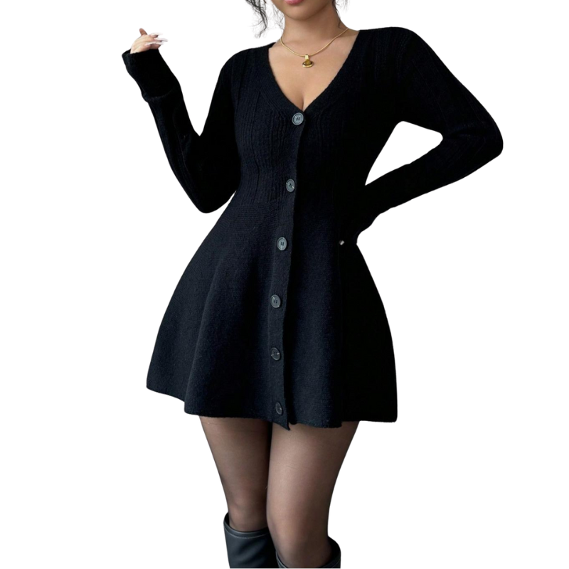 PEYTON™ – Chic A-Line Long Sleeve V Neck Dress