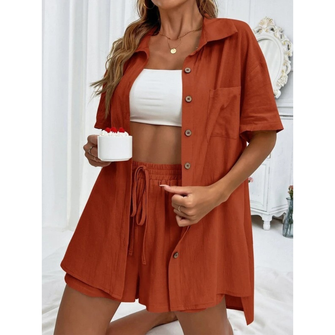 KRISTINE™ – Casual Summer  Button-Down Lounge Set