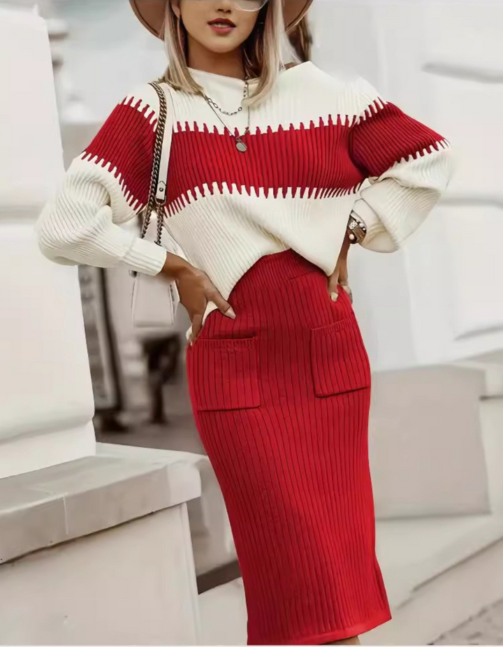 VIVA™ - Elegant Mock Neck Sweater and High Waist Skirt Set