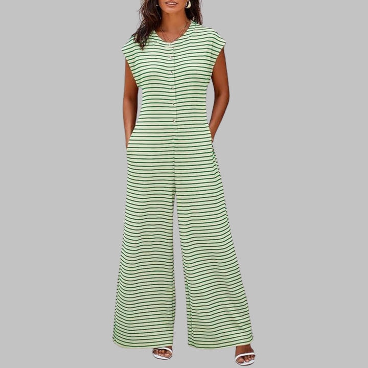 KETURAH™ - Casual Striped Cap Sleeve Wide Leg Jumpsuit