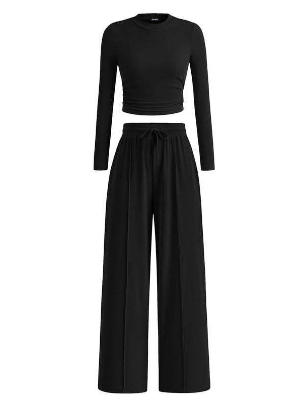 JANE™ – Cozy Ribbed Crop Top & Wide Leg Pants Set