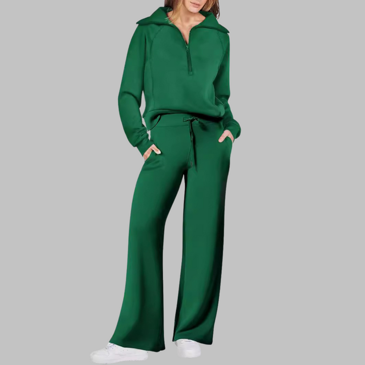 UDAY™ - Comfy Half Zip Sweatshirt and Wide Leg Pants Set
