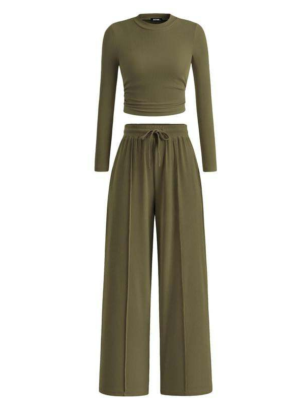 JANE™ – Cozy Ribbed Crop Top & Wide Leg Pants Set