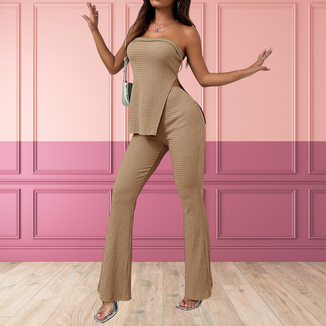 INEZ™ - Elegant Split Hem Tube Top and Waist Pants Set