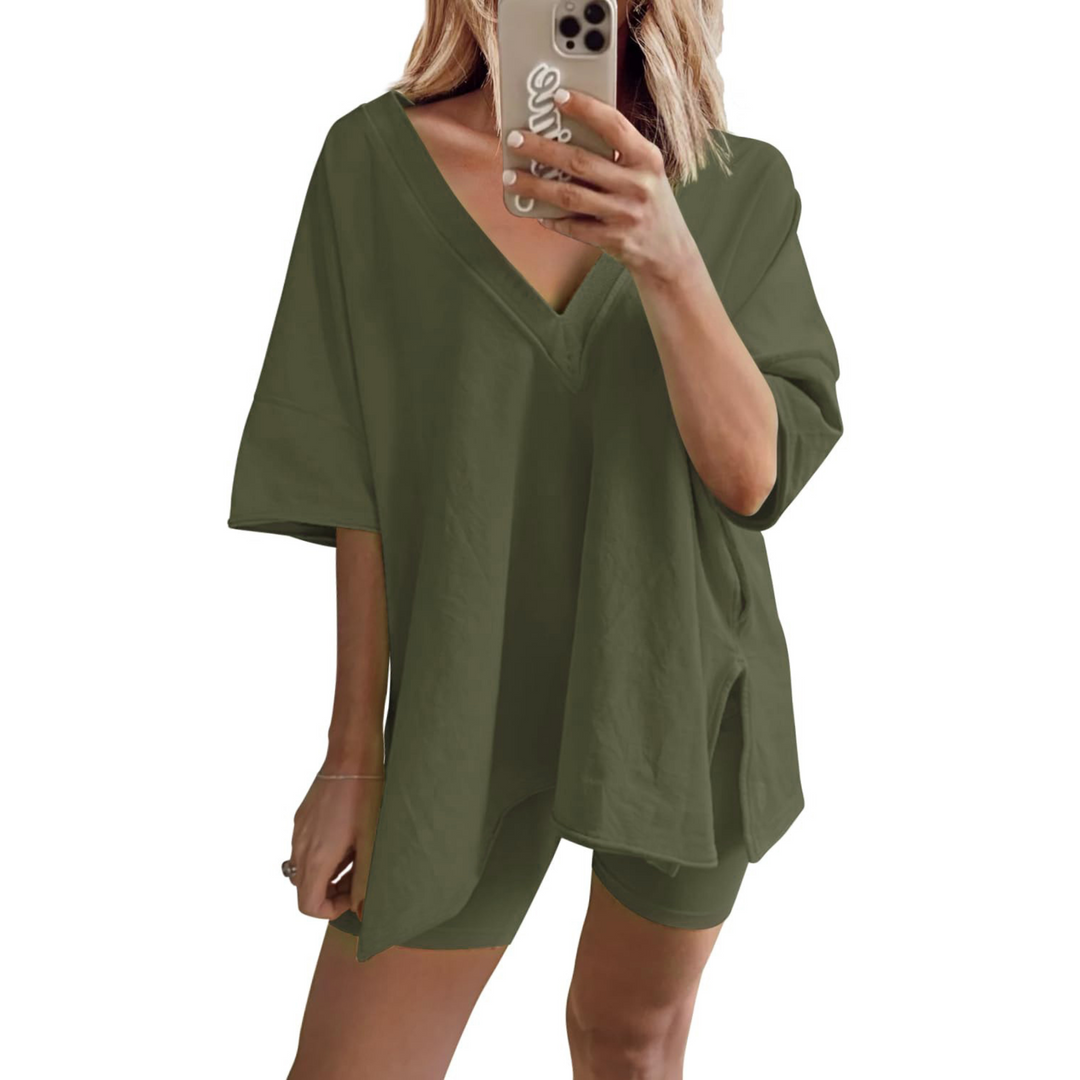 RAMLYN™ – Casual Oversized V-Neck and Short Set