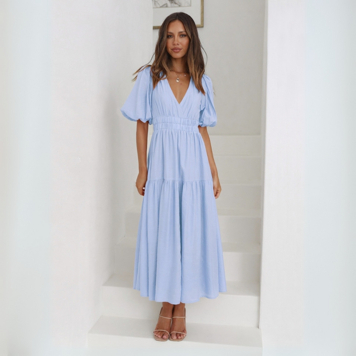 NAMU™ - Classy V-Neck Long Sleeve A-Line Maxi Dress