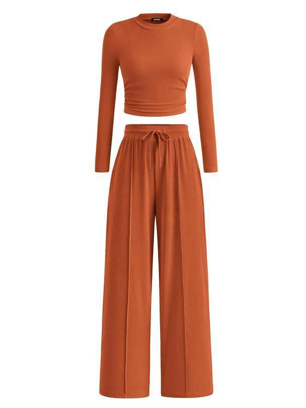 JANE™ – Cozy Ribbed Crop Top & Wide Leg Pants Set
