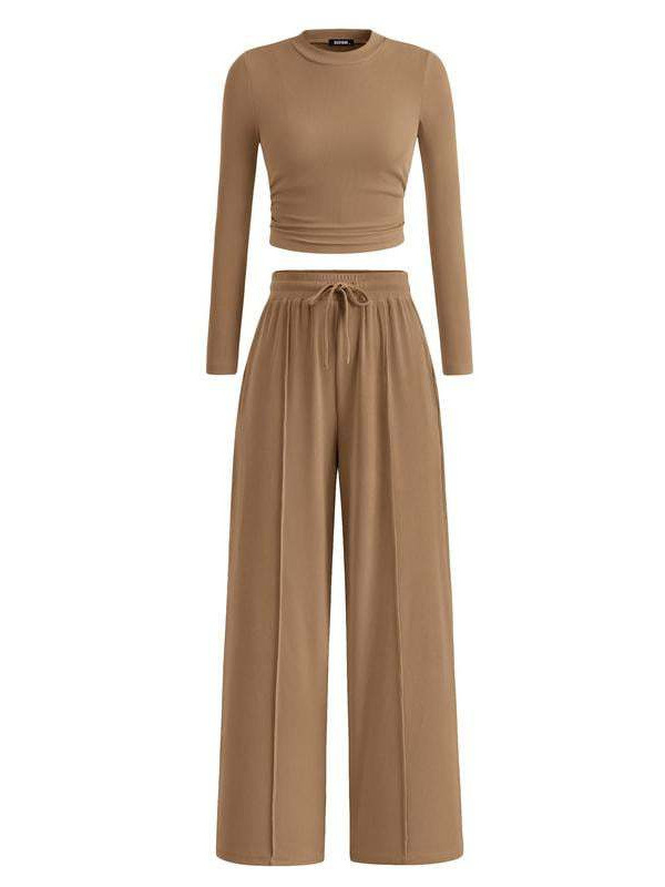 JANE™ – Cozy Ribbed Crop Top & Wide Leg Pants Set