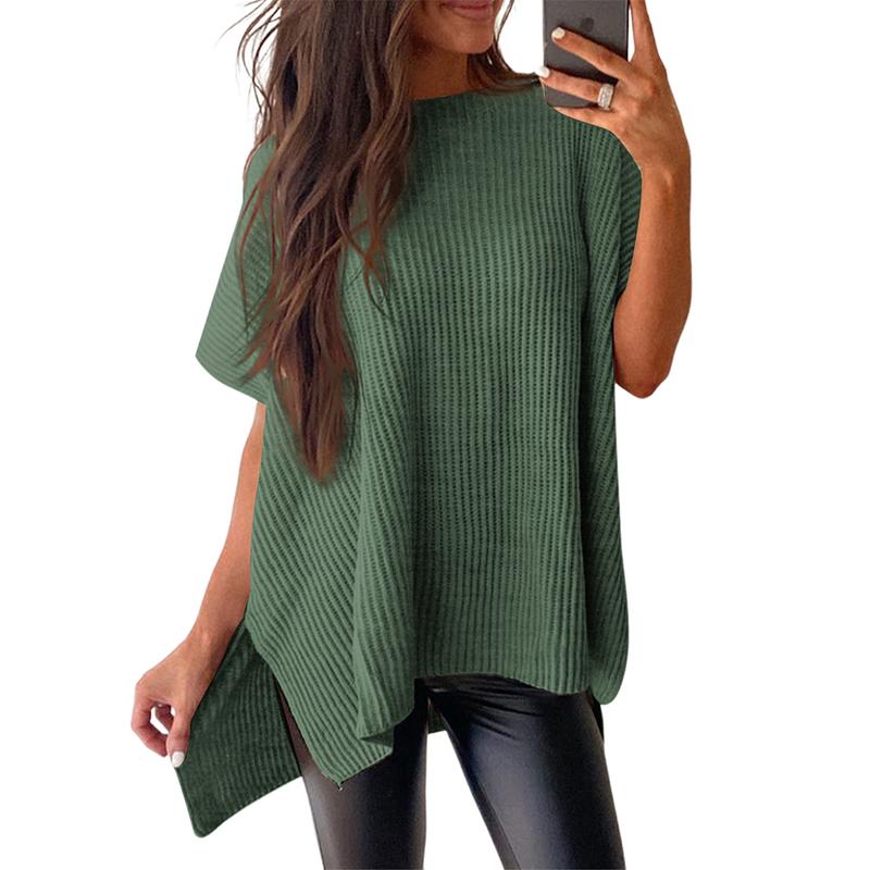 JANINE™ - Women Quarter Zip Rib Knit Pullover Sweater
