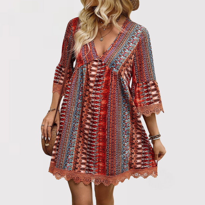 MELINA™ – Boho Charm V-Neck Dress