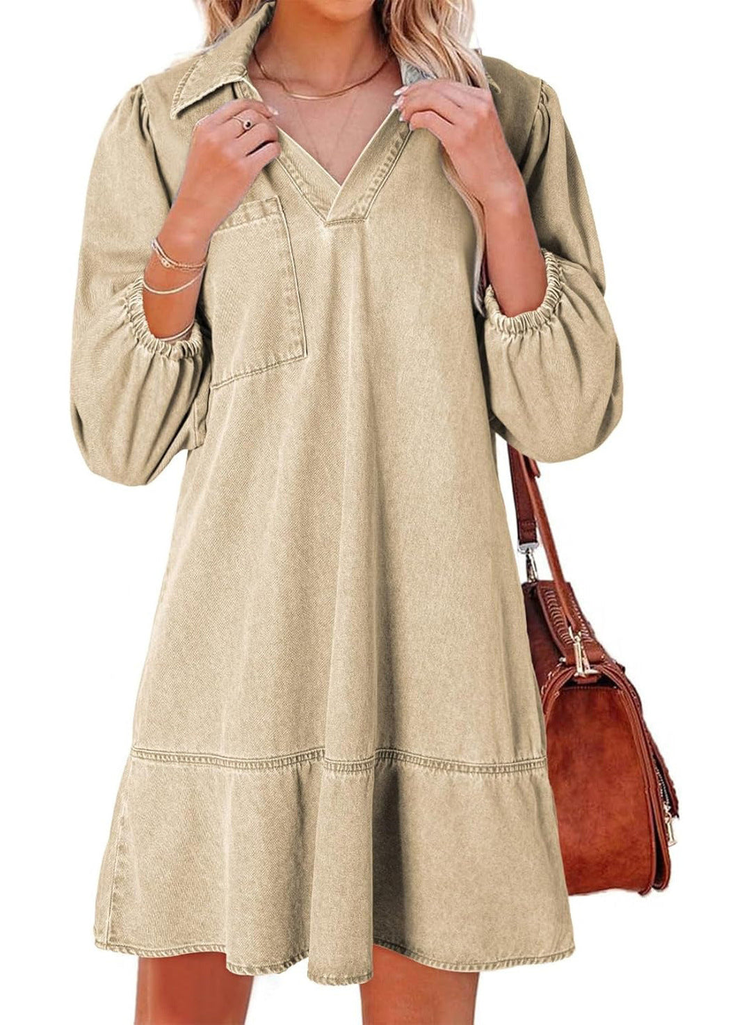 RAICHEL™ –  Relaxed Denim V Neck Babydoll Dress