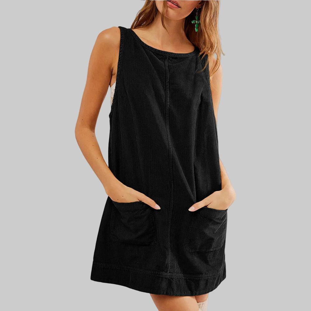 SADA™ - Chic Overall Round Neck A Line Mini Dress