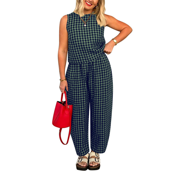 TRISH™ - Casual Cotton Plaid Two-Piece Set