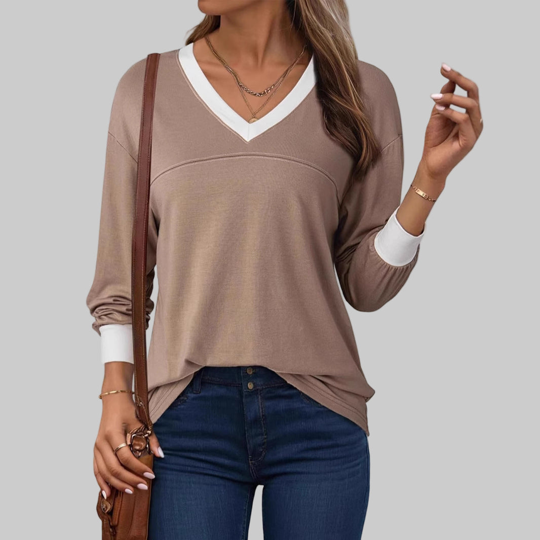 ANESHA™ - Casual Long Sleeve V-Neck Top