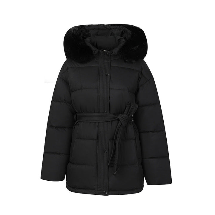 MIA™ - Versatile Solid Color Fluffy Hooded Zip-Up Belted Coat