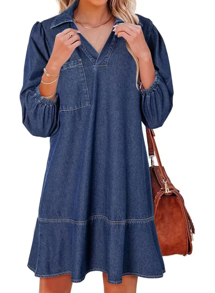 RAICHEL™ –  Relaxed Denim V Neck Babydoll Dress