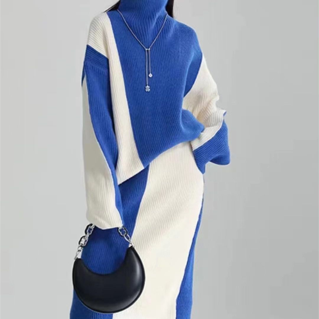 PIYA™ - Elegant Turtle Neck Long Sleeve Top and Skirt Set