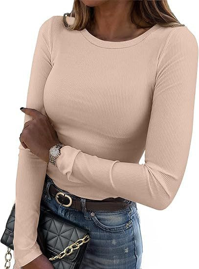 MERIAM™ - Women Rib Knit Long Sleeve Slim Fit Crewneck Top