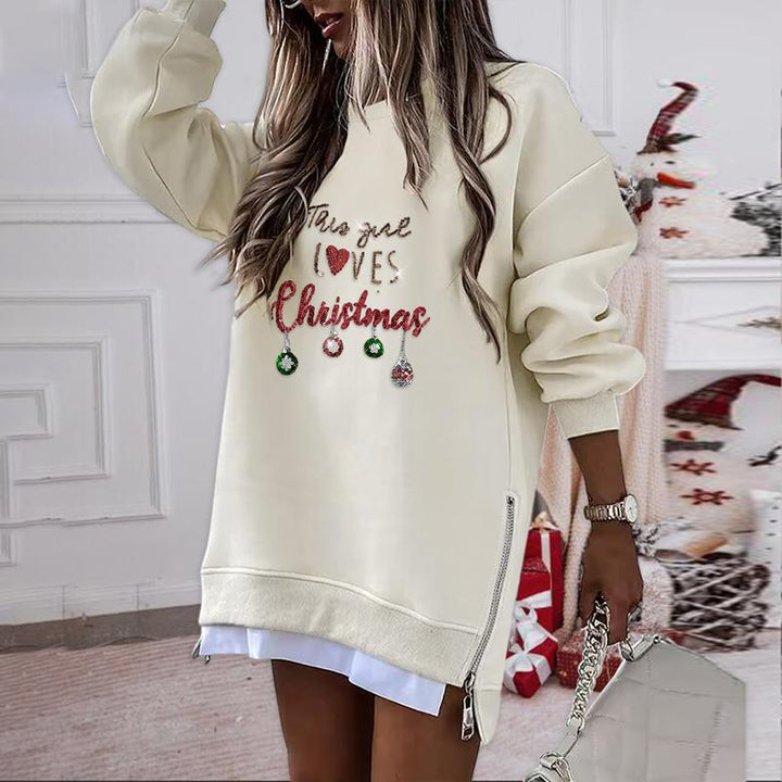JULIA™ - Festive Christmas Tree Pattern Pullover with Zipper Slit