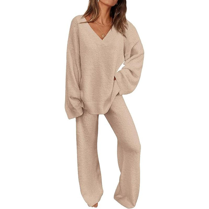 JACE™ - Women's 2-Piece Lounge Set with V-Neck Top & Wide Leg Pants