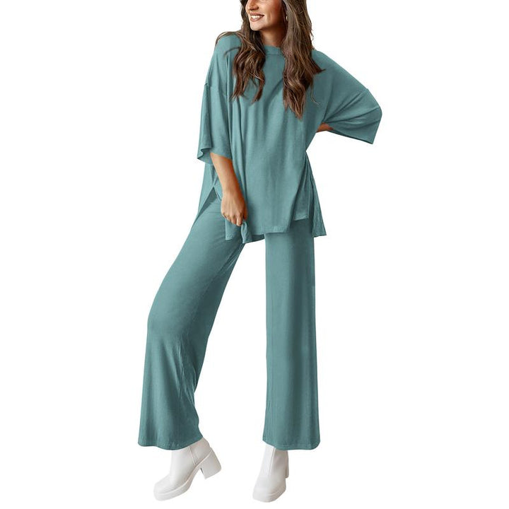 FREYA™ – Short Sleeve Lounge Top & Wide Leg Pants Set